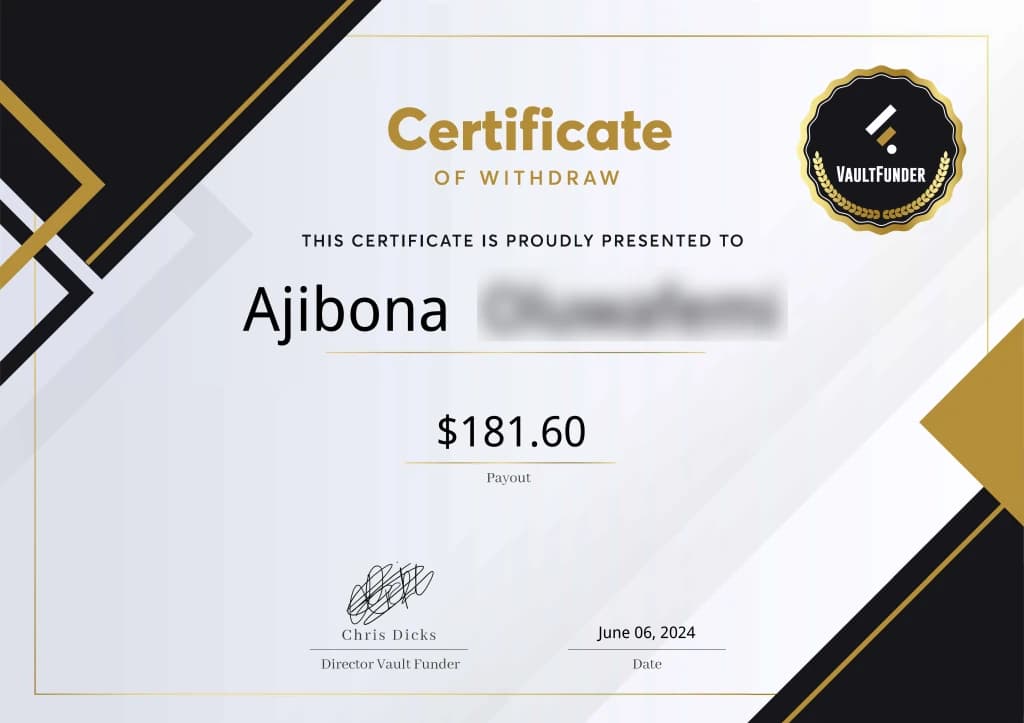 VaultFunder funded trader certificate 3